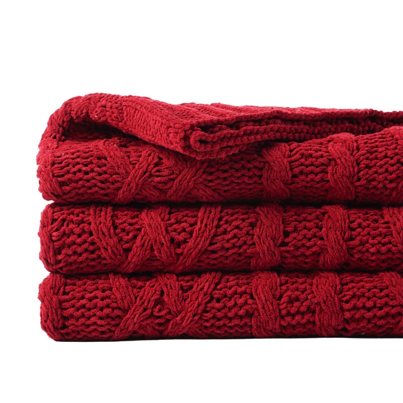 Battilo Christmas Dark Red Throw Blanket for Couch, Bed, Sofa, 51"x67", Woven Chenille Knit Throw Blankets, Gift Blanket, Cozy Warm Decorative Textured Throw Blanket for Living Room - Image 1